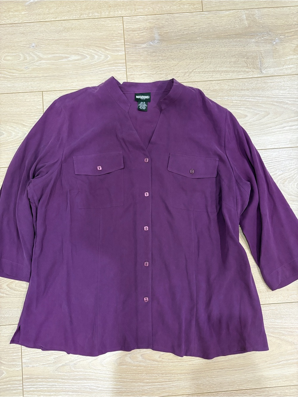 Notations Notation women Purple Silk Button-Front shirt Square Button Size 1X